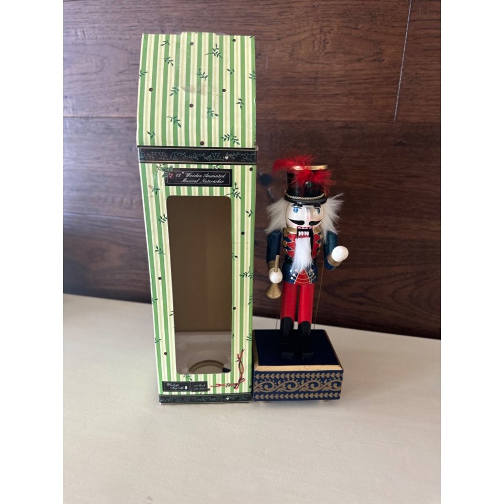 12" wooden Animated Musical Nutcracker  music box christmas